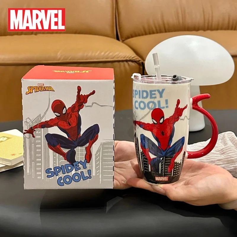 

Marvel Ceramic Straw Cup Spider Man Captain America Iron Man Hulk Avengers Superheroes Water Milk Coffee Anti Scald Mug 580ml