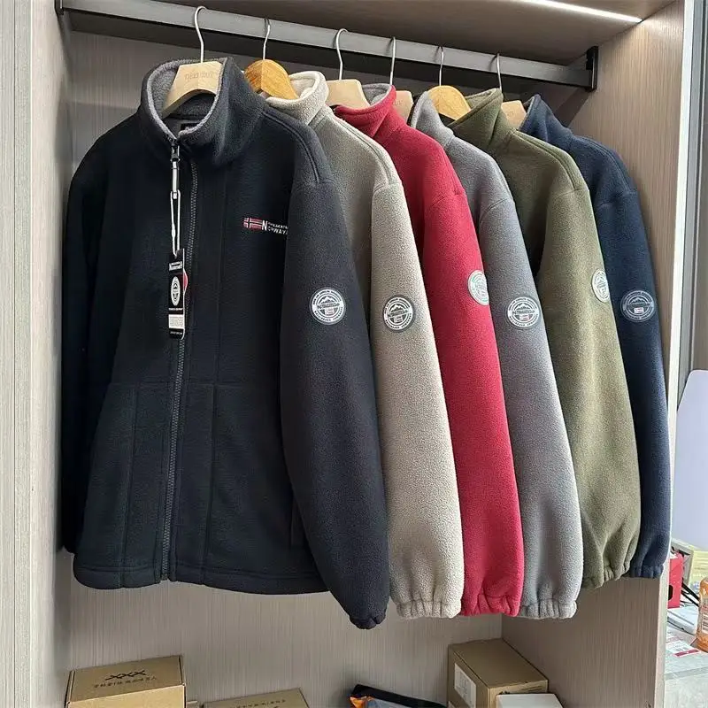 

Norway Order !!! Men's Warmth Insulation Fleece Stand Collar Jacket Coat Ameika Style Thickened Winter Casual Zipper Closure