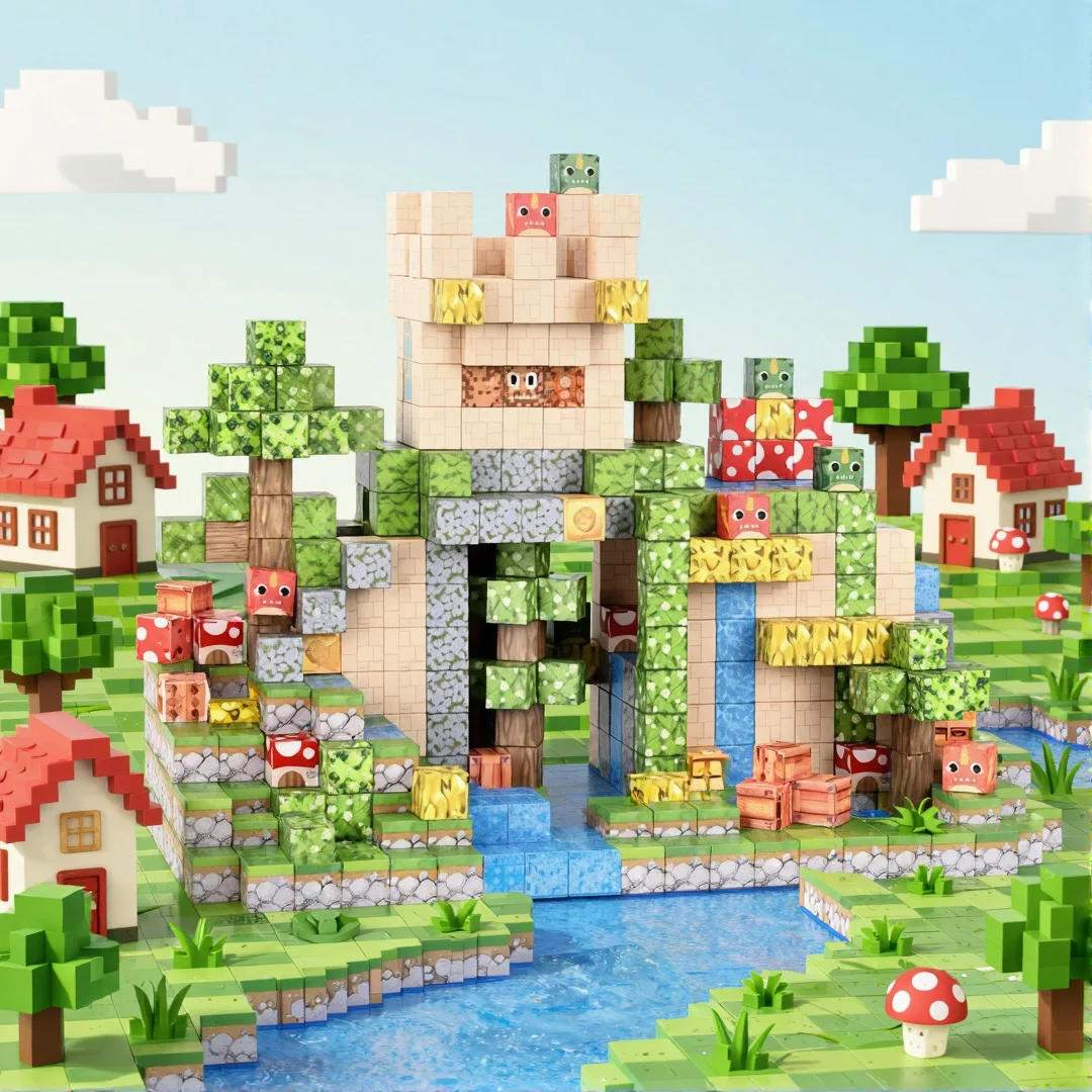 

Magnetic Building Blocks Mine World Magnet Cube Set for Boy Girl Kid Age 3+ DIY Model Children Stem STEM Sensory Toy Gift