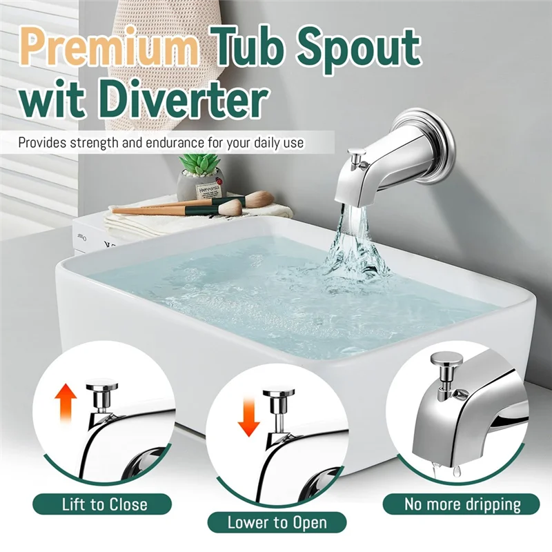 صنبور THIVN-Tub مع محول، صنبور حوض استحمام الحمام مع حلقة غطاء صنبور الحوض، يناسب أنبوب مياه نحاسي 1/2 بوصة (قطر 5/8 بوصة)