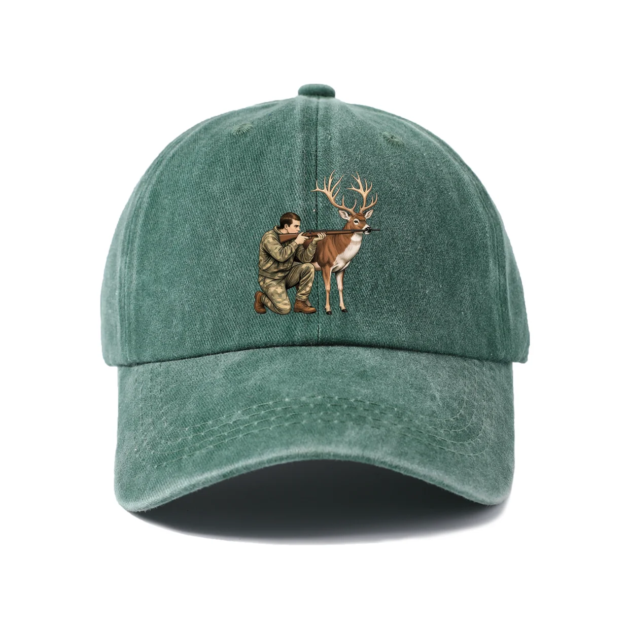 Woodland Deer Portrait Graphic Vintage Washed Baseball Cap, Adjustable Unisex Dad Hat, Weekend Gift