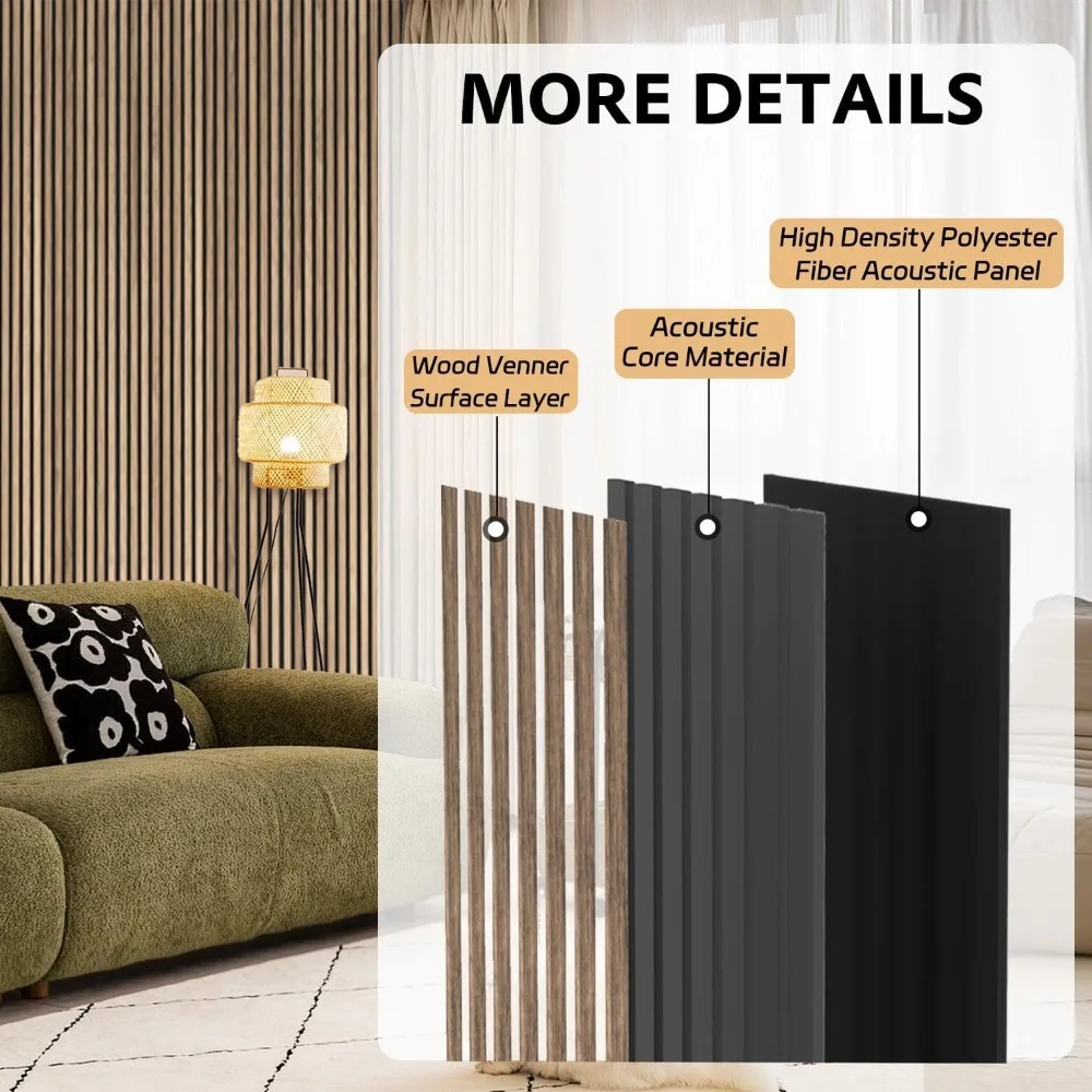 벽용 슬랫 패널 2개 세트 94.5×11 인테리어 벽 장식용 음향 패널 3D 플루티드 흡음 패널 - 내추럴 월넛