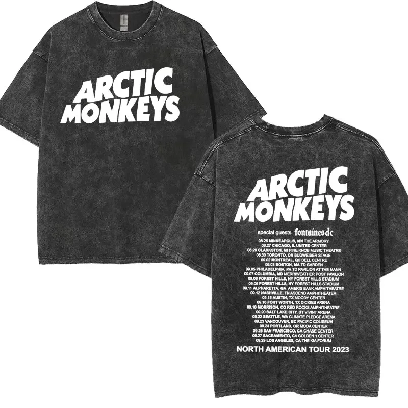 Rock Band Arctic Monkeys North American Tour Vintage Washed T Shirt Men's Women Short Sleeve T Shirt Hip Hop Oversized T-shirts