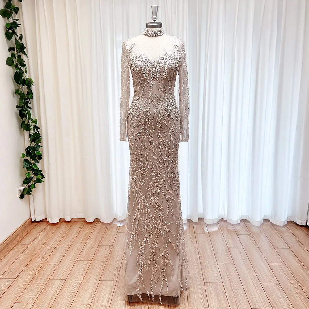 

Elegant High Neck Long Sleeve Mermaid Evening Dress Detachable Train for Women 2025 Formal Prom Wedding Party Gown Customized