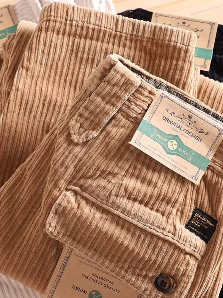 

American Sle Men's Casual Pants Retro Corduroy Loose Straight Leg Trendy Comfortable Long Trousers Youth Faion