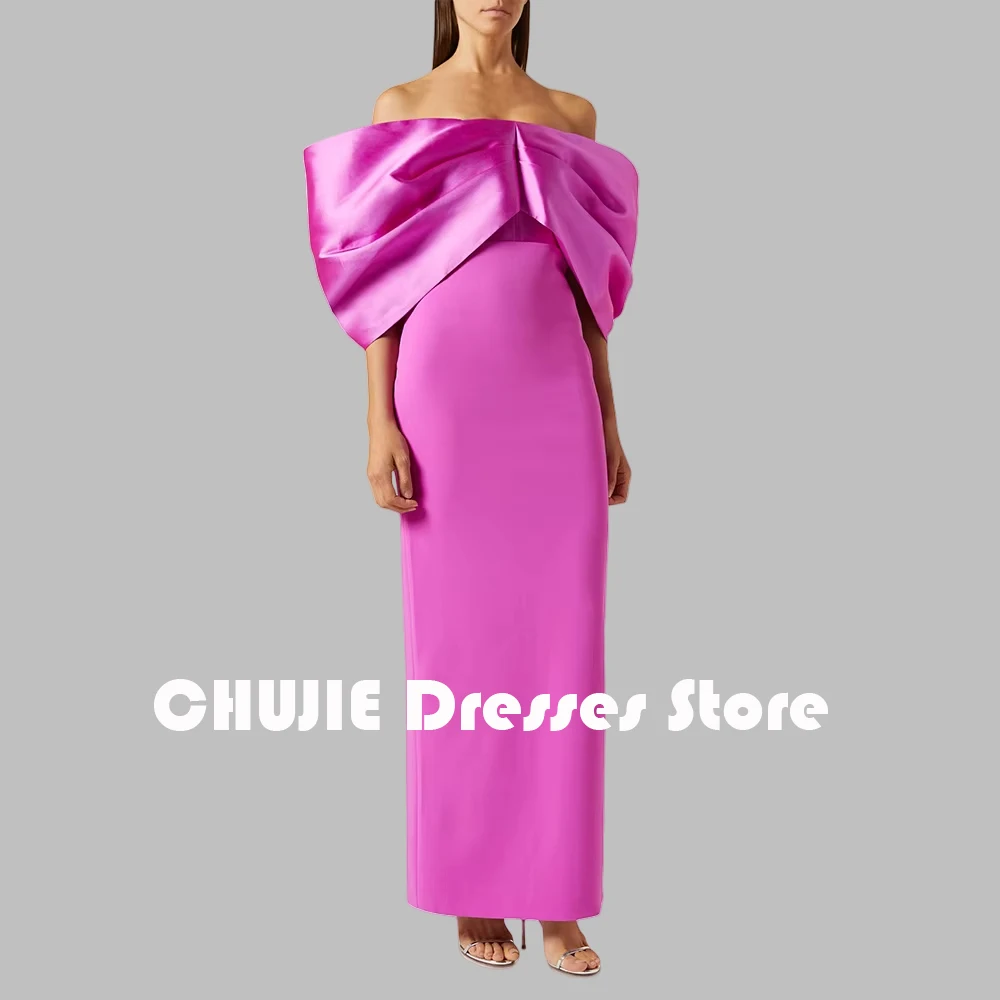 

Fuchsia Off Shoulder Evening Dresses For Women Ankle Length Prom Dress Customized Wedding Party Gown Special Occasion Gowns