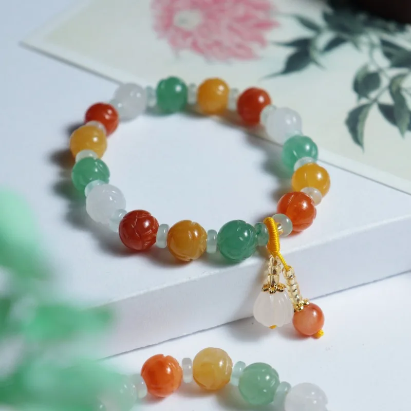 Natural Gold Silk Jade Pumpkin Zhutianshan Cui Bracelet Women's Colored Jade Single Ring Bracelet.