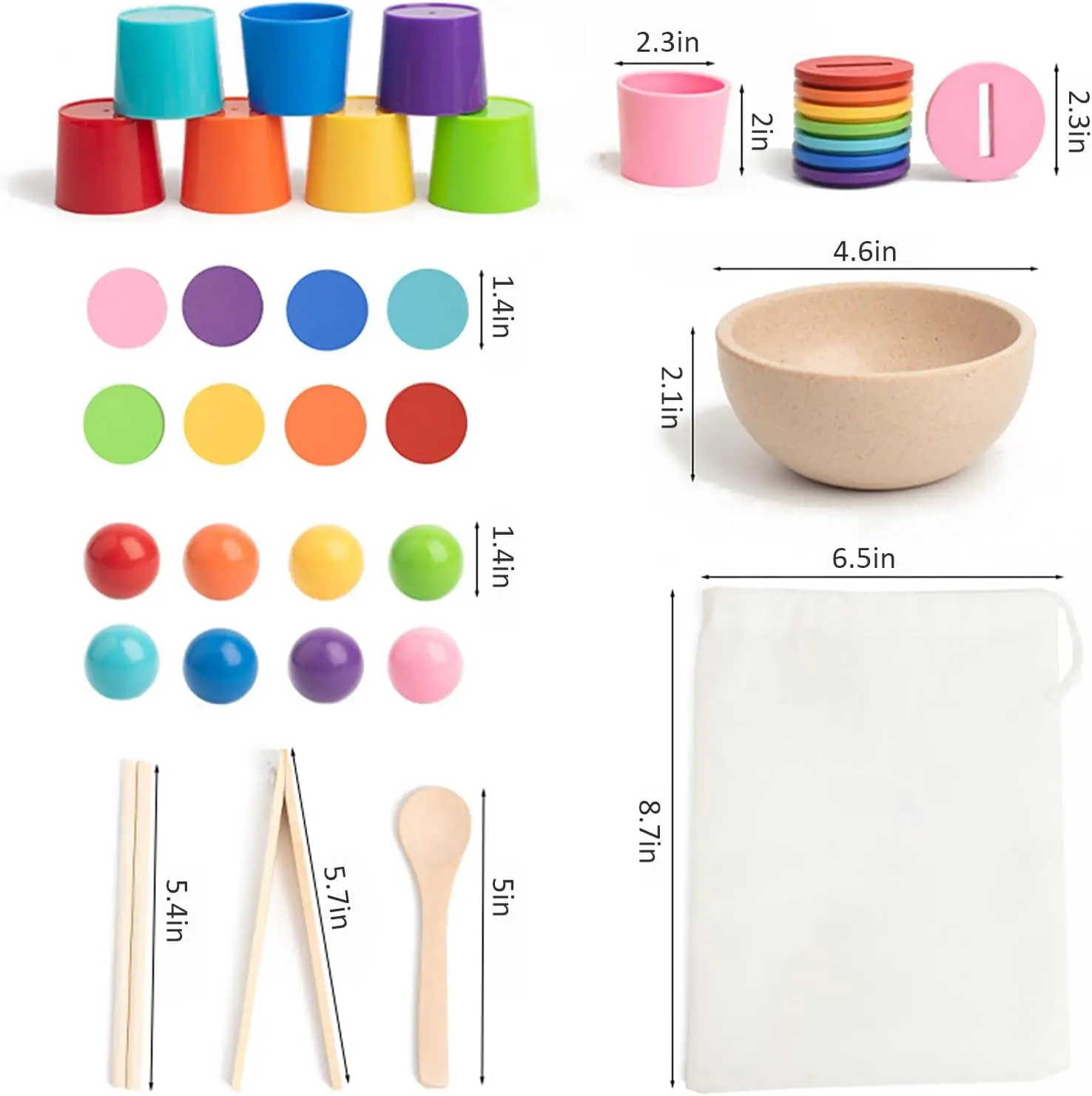Montessori Wooden Toy Color Matching Game Rainbow Balls in Cups Early Education Learning Toys for Preschool Children Age 3+
