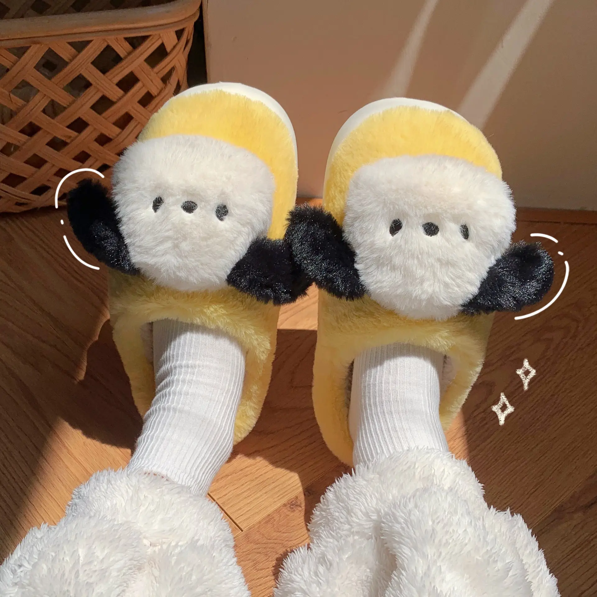 Autumn and winter new cute fun three-dimensional dog bag head cotton slippers home indoor women's plush cute slippers