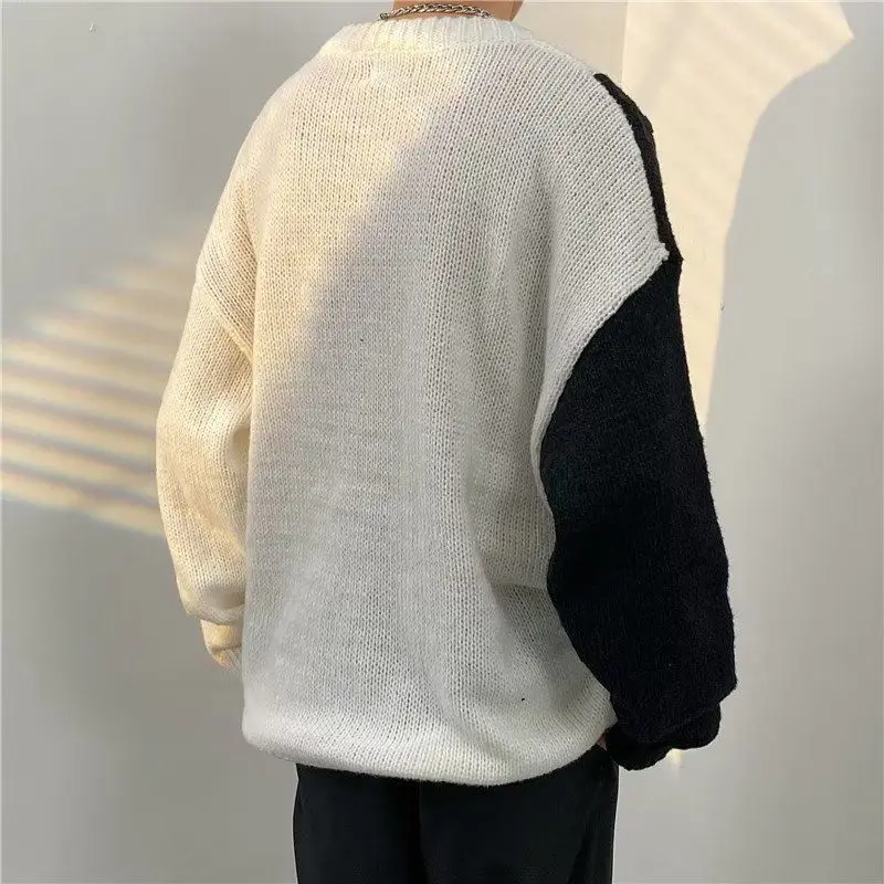 Suéter de Punto para Parejas, Cuello Redondo, Estilo Coreano, Color Blo, Hoado, para Otoño e Invierno