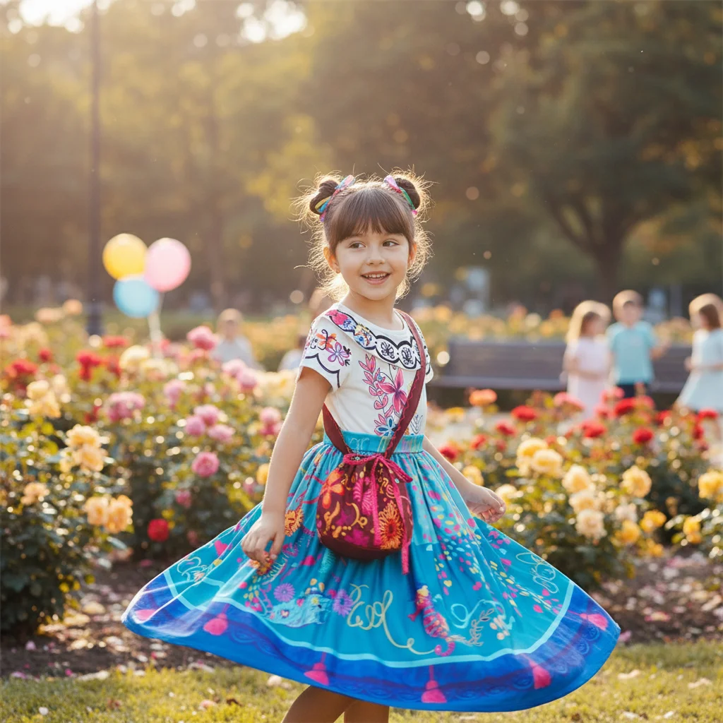 Blumenmuster Prinzessinnen-Kostümkleid für Kleine Mädchen mit Passender Tasche Geburtstagsgeschenk Einfach zu Tragen Weicher Stoff Festliches Kleid