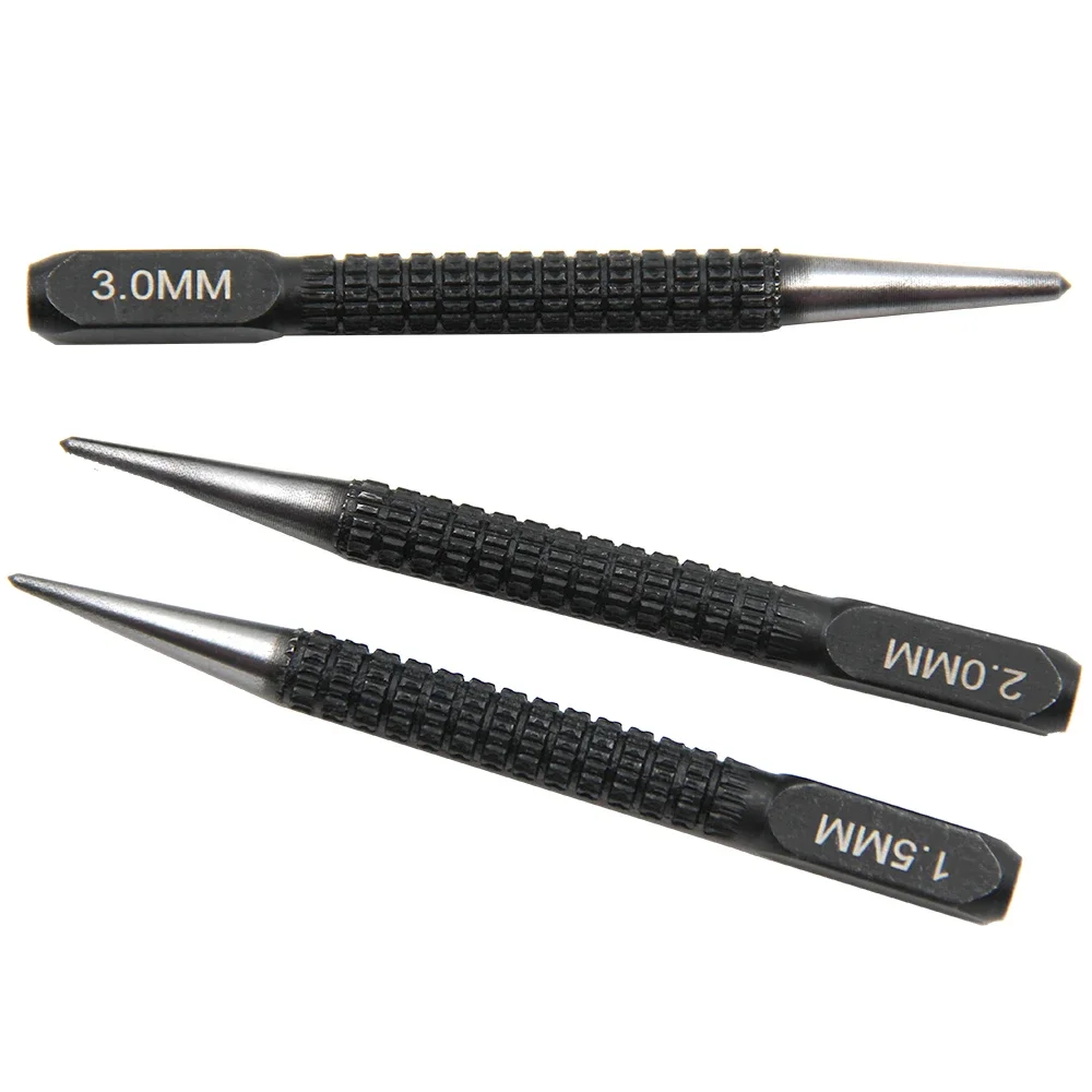 Punzón central de posicionamiento, fijador de perforación, punzón cilíndrico negro, accesorios de herramientas, 3 uds.