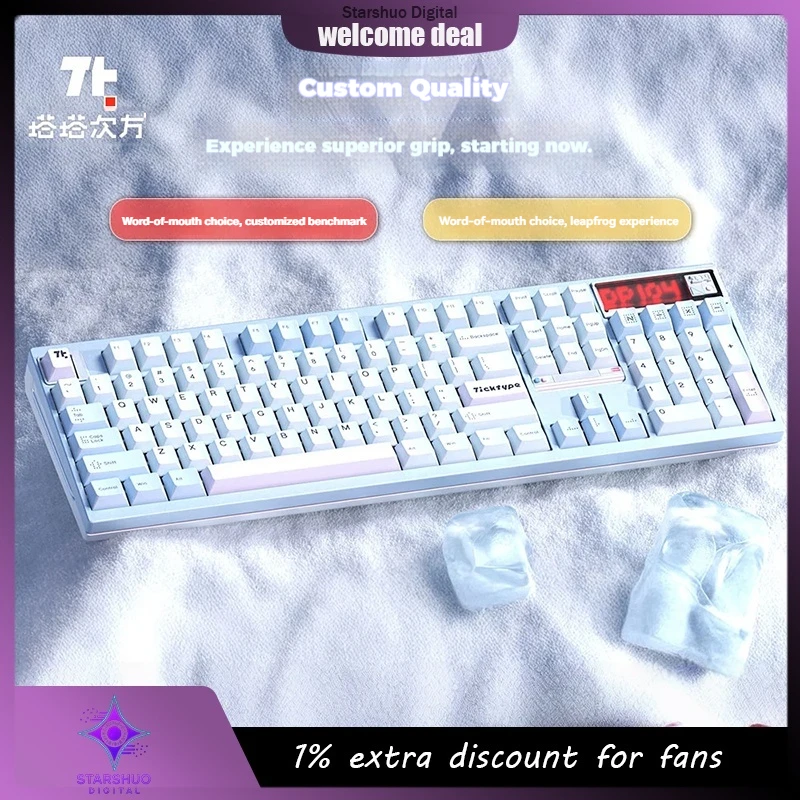 

TickType DP104 Tri-Mode 2.4G Bluetooth HiFi Office Gaming Full Aluminum Alloy Mechanical Keyboard Full Aluminum Alloy Body