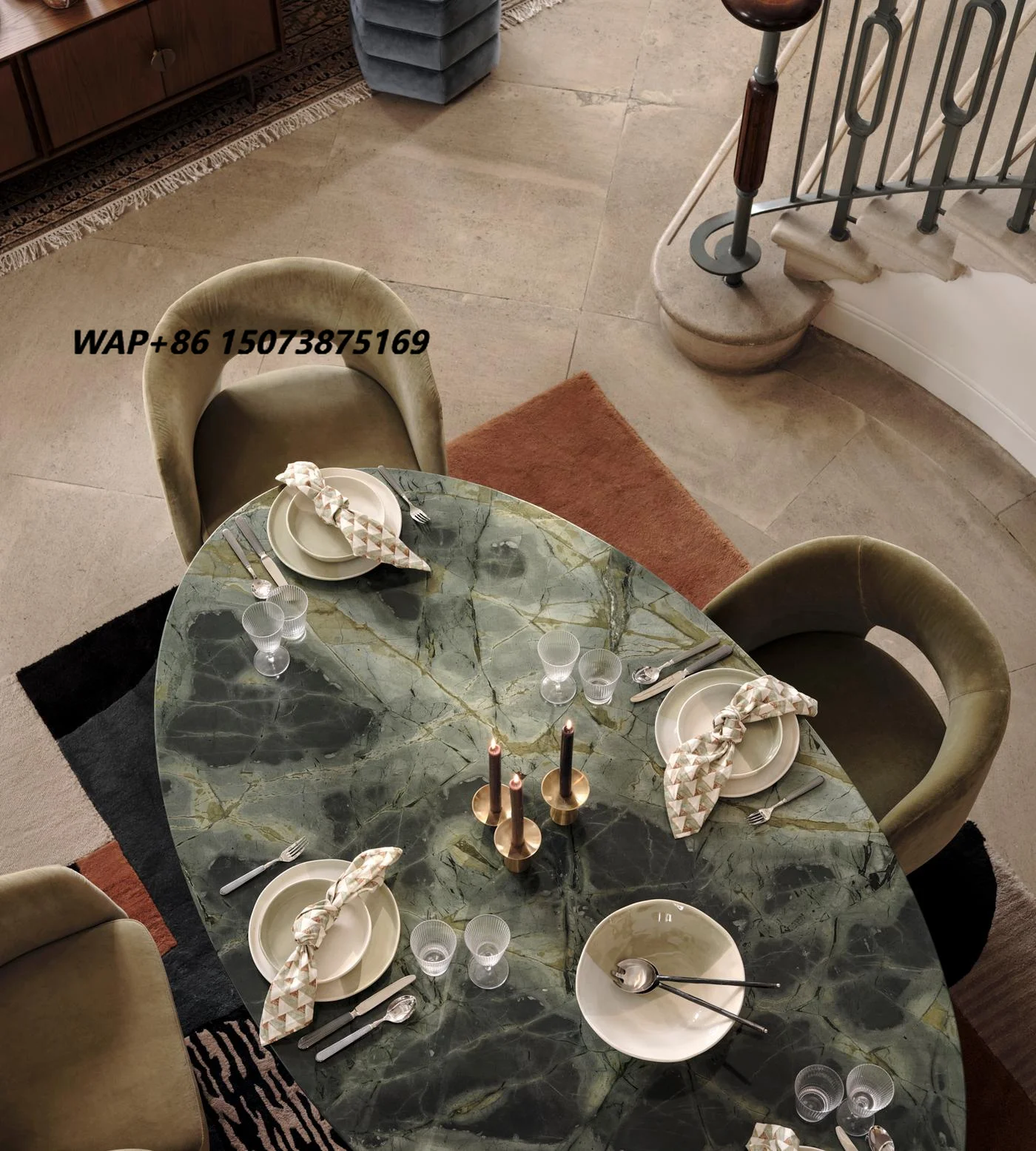 Newstar High Quality Natural Stone Meticulously Crafted Green Durable Stylish  Round  Marble Dining Table