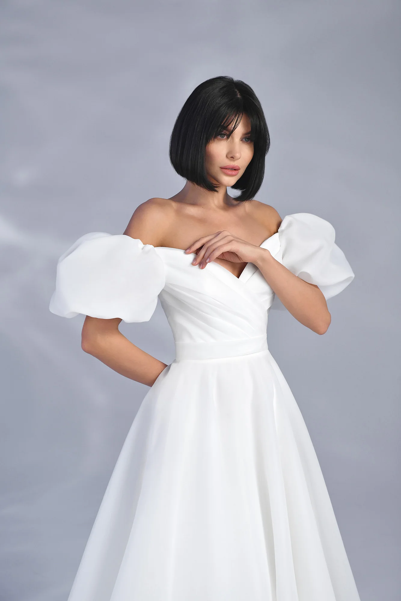 Elegnat A-Line Wedding Dresss Short Sleeve Puff Satin Sweethear Brides Gowns For Women Civil Robe De Mariee 2022Lace Up Back