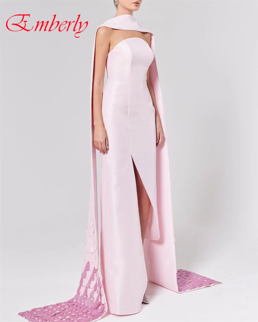 

Customized Fashion Satin Strapless Evening Dress Classic Straight Prom Dresses Sexy Watteau Train Special Occasion Gowns