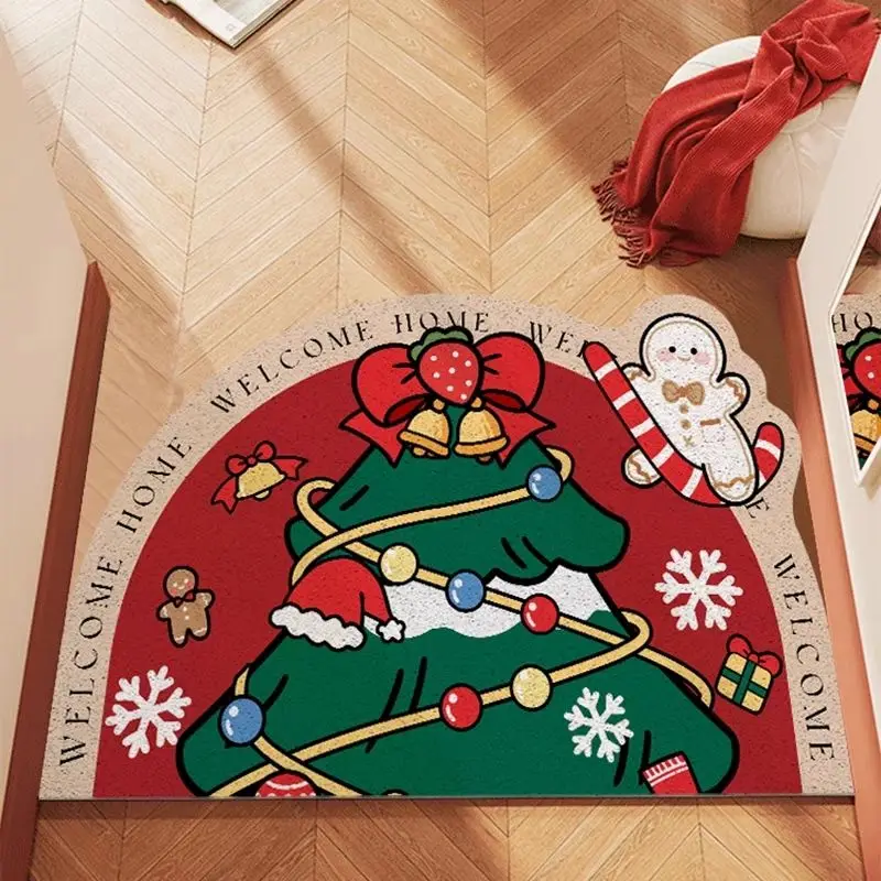 Christmas Red Entrance Door Mat, Household Silk Ring Anti Slip And Dirt Resistant Foot Mat, Entrance Carpet At The Entrance Of T