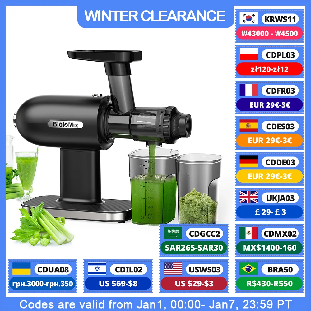 BioloMix Cold PressJuicer, Slow Masticating Juicer Machines with Reverse Function, High Juice Yield, Easy to Clean Brush & Quiet