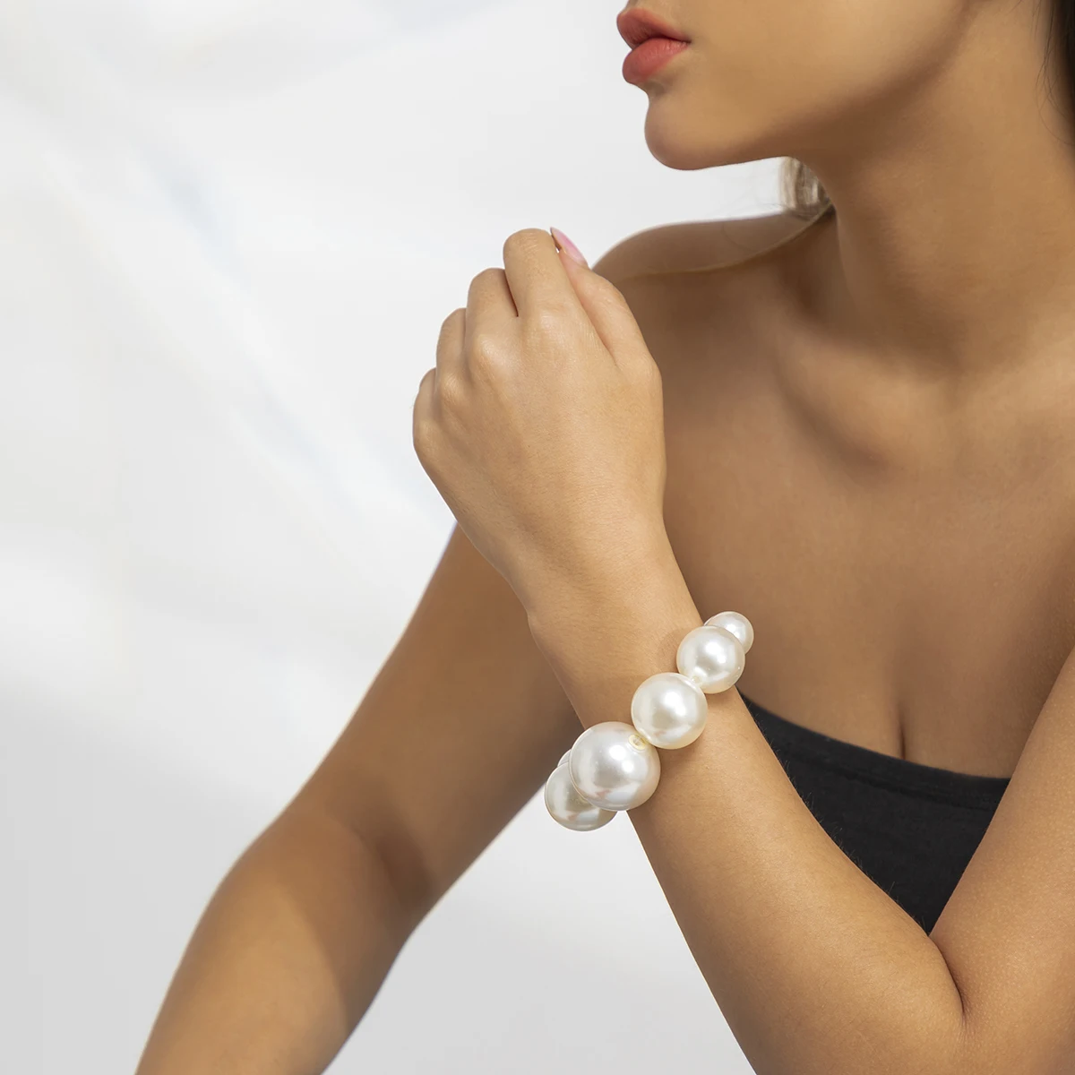 Ingemark Exaggerated Big Imitation Pearl Chain Bracelets Women Hip Hop Bead Heavy Chunky Chain Bangles Grunge Jewelry Steampunk