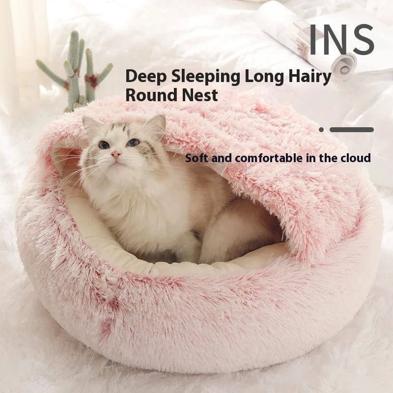 

Semi Enclosed Shell Cat Nest Long Plush Winter Warm Pet Nest Semi Enclosed Dog Nest, Gradient Color Cat Nest, Winter Cat Nest