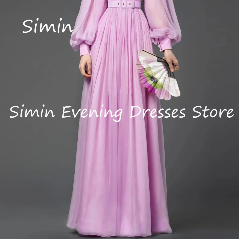 Simin-Vestido feminino em chiffon linha A com pescoço O Ruffle Prom, elegantes vestidos de festa, até o chão, vestido árabe, formal saudita, 2023