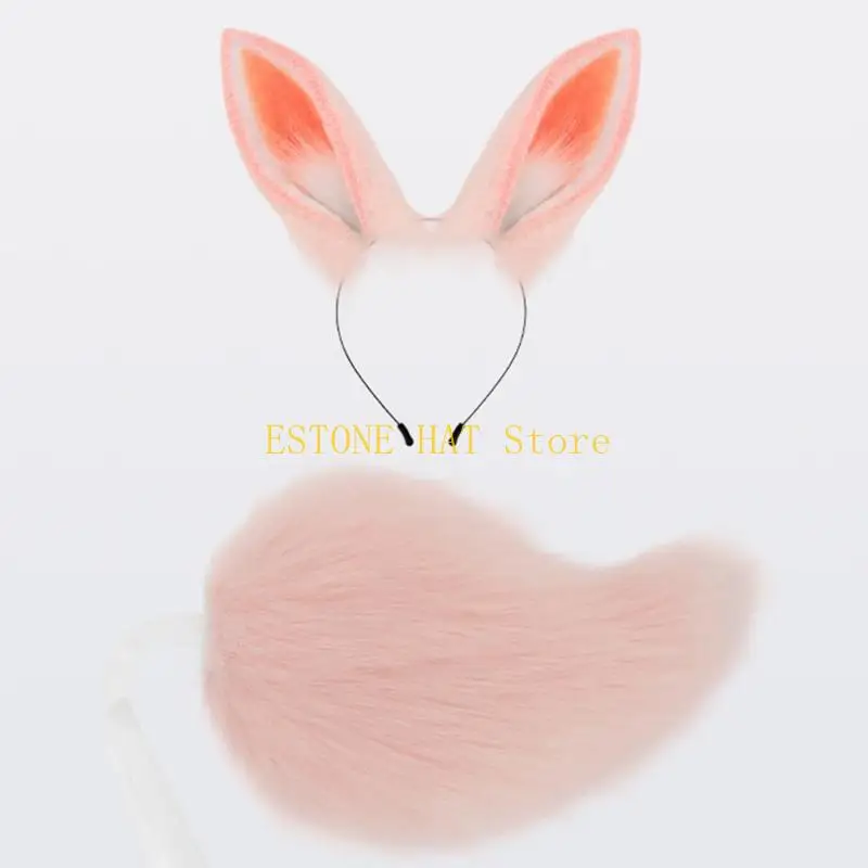 49MF Halloween kostiumy królików opaska do włosów dla zwierząt, pluszowy ogon, akcesoria kostiumowe królików dla dziewczynki