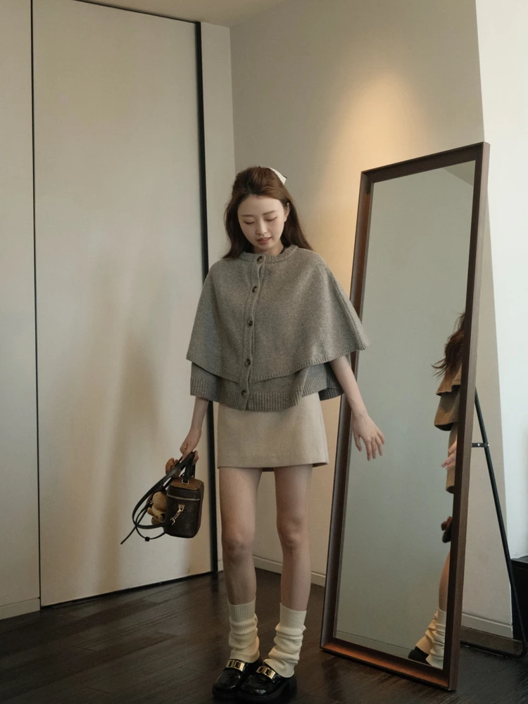 

Ele ay Brown Sweater Soft Ladylike Design Autumn Winter Commute Sle round Ne ort Sve Single Button Closure