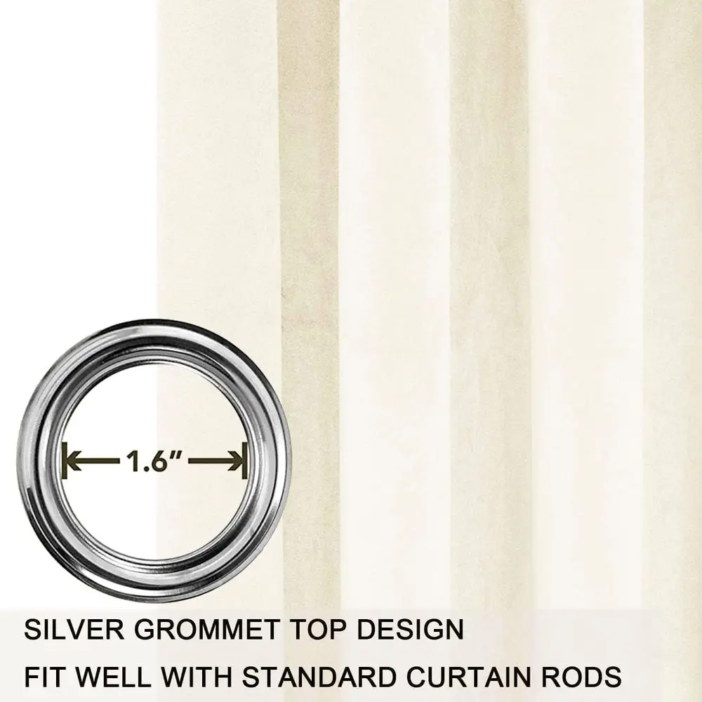 108 Long Velvet Curtains with Grommet - Ivory White, Soft and Noise-Reducing for Privacy, 2 Panels, 52 Wide