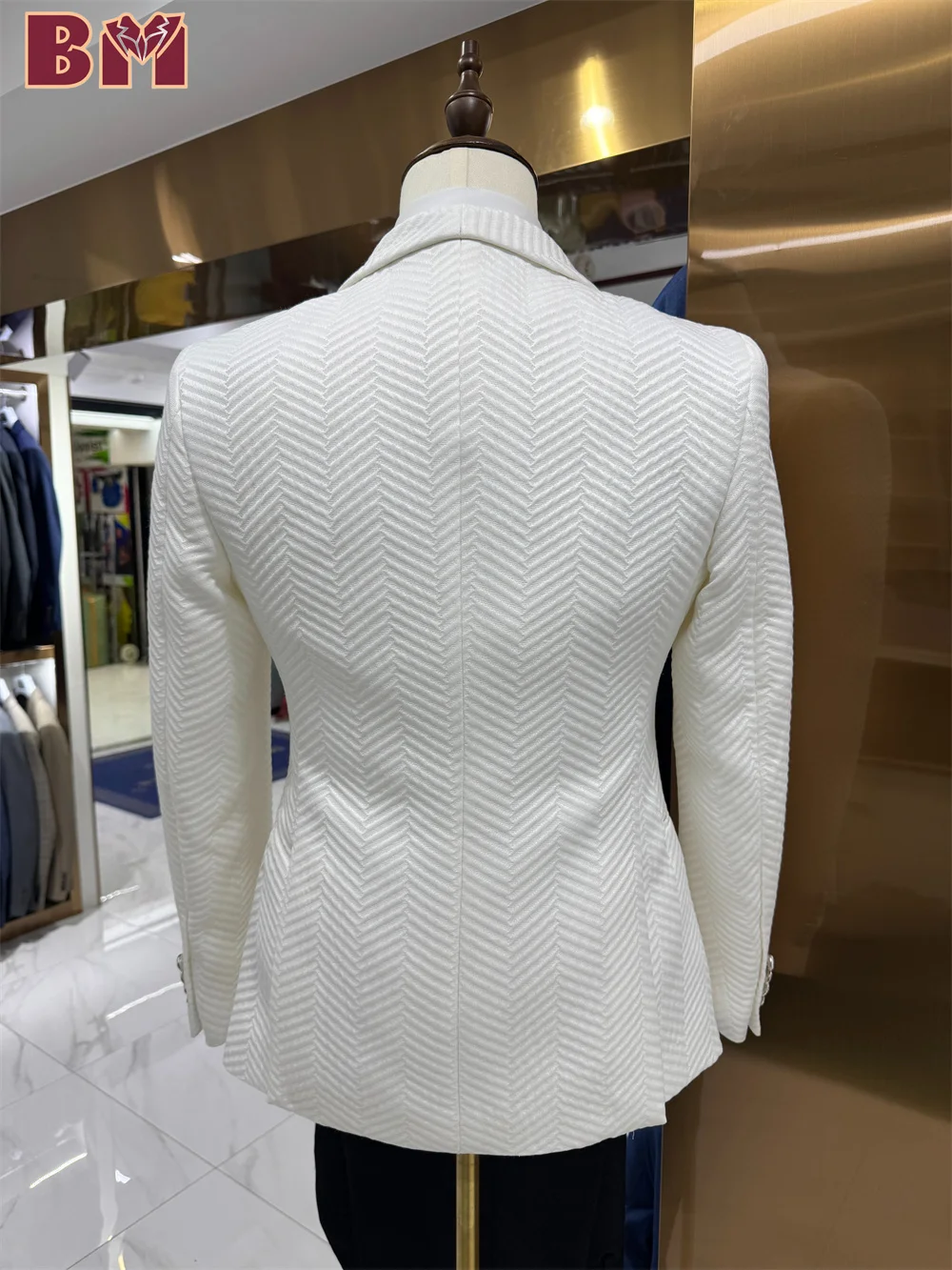 Conjunto de terno masculino sob medida inteligente para casamento verificado único breasted terno de escritório profissional jacquard masculino blazers calça magro