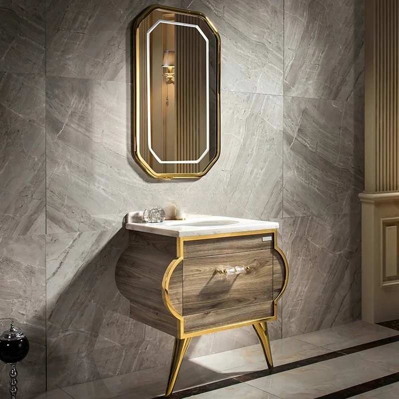 

Modern Korean Style Bathroom Cabinet Washbasin Hotel Toilet Washstand Floor Stainless Steel Bathroom Cabinet Combination