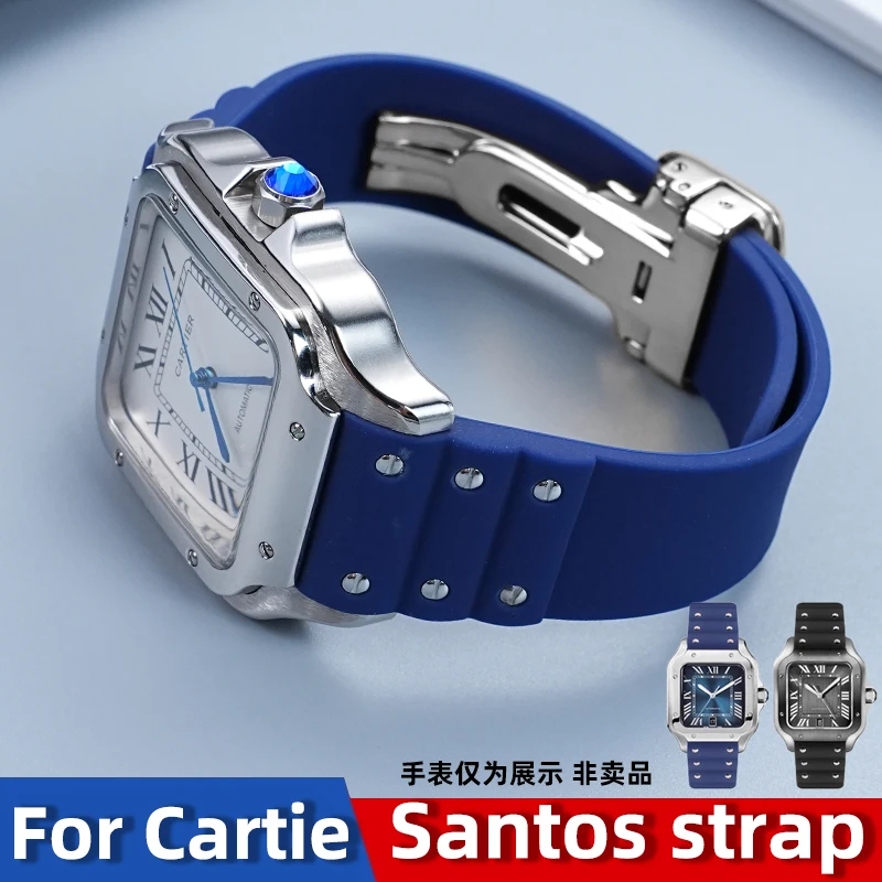 for Cartier Santos Strap 21mm - High Quality Soft Silicone Rubber Watch Band - Waterproof & Sweatproof - Wristband Replacement