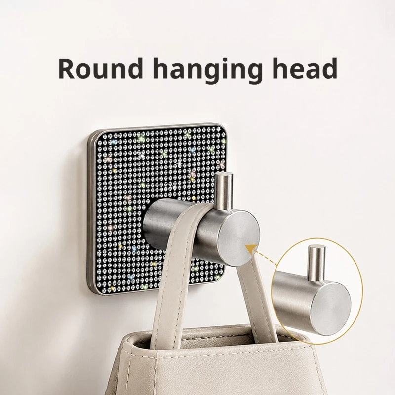 Light Luxury Diamond-Encrusted No-Drill Adhesive Hook, Bathroom Towel and Clothes Wall-Mounted Hook, Household Traceless Adhesive Decorative Clothes Hook