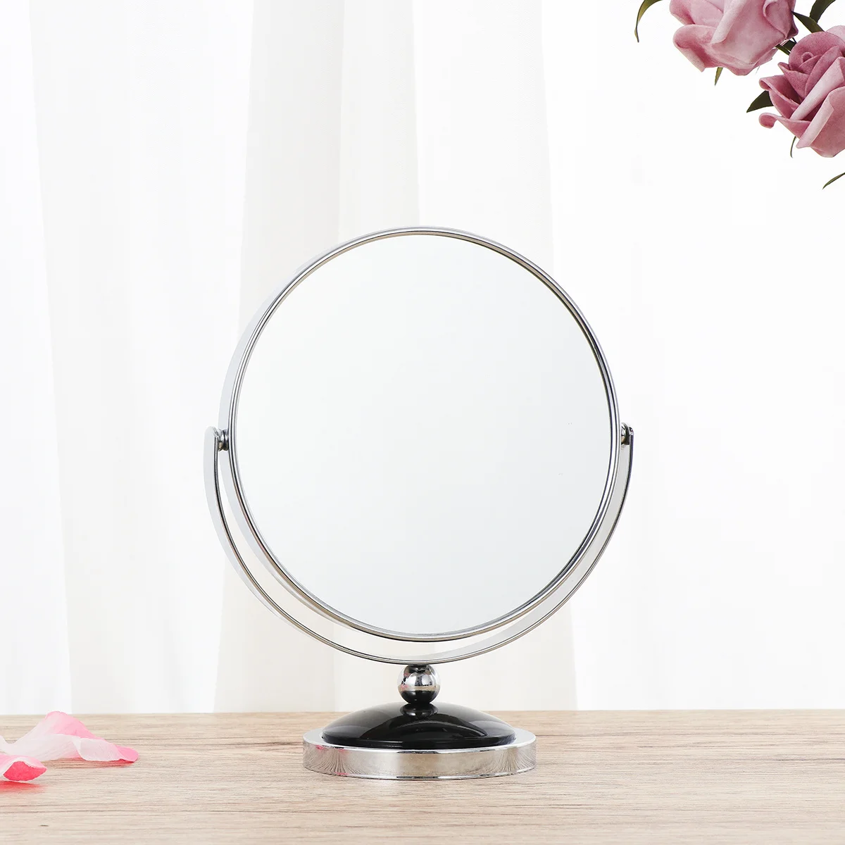 

High Definition Magnifying Makeup Mirror 360 Degree Rotation Black Tabletop Vanity Rotating Mirror For Shaving Dressing