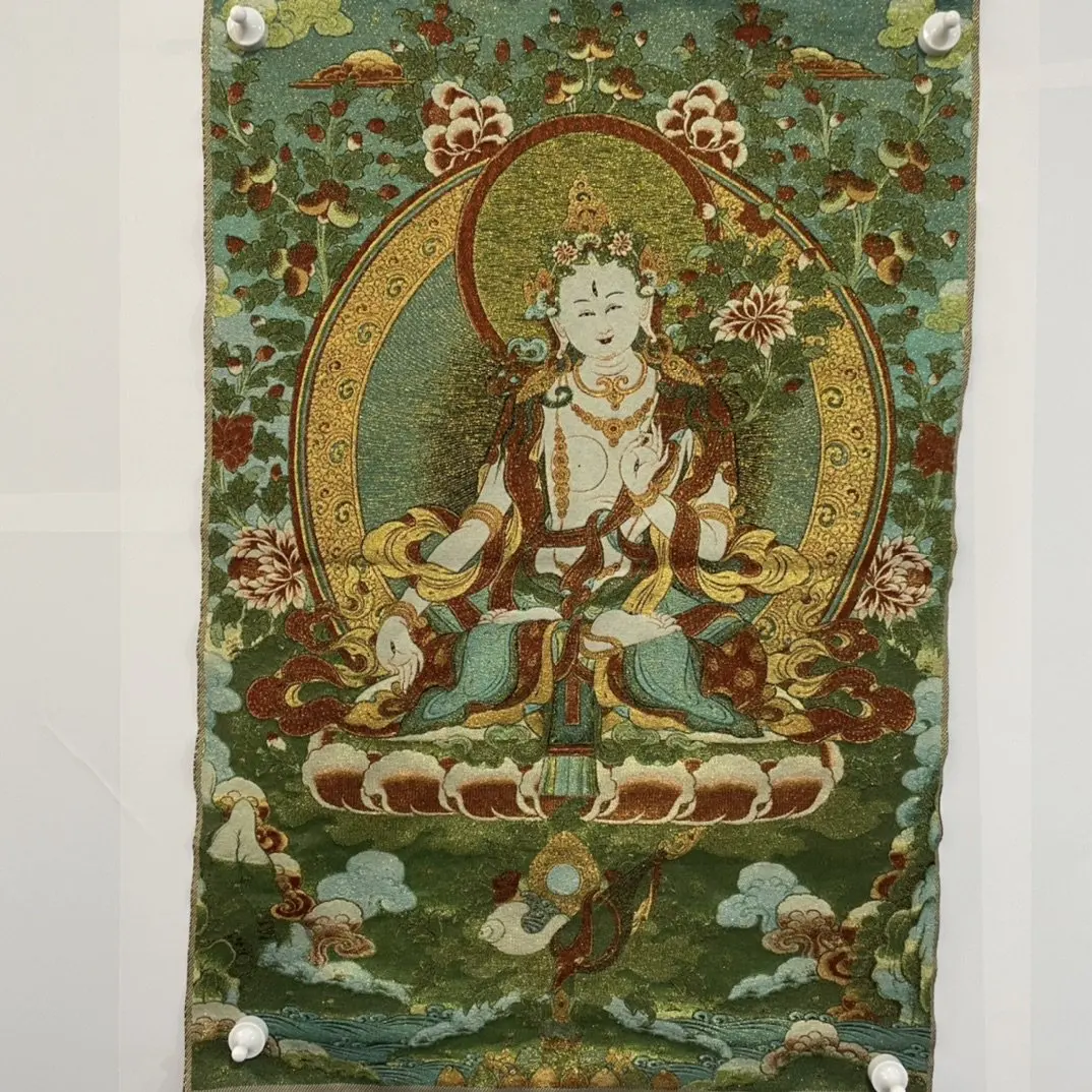 

Embroidered Avalokitesvara Buddha Portrait Cross Stitch White Tara Hanging Painting Canvas Painting Buddhist Mural Wall Decorati
