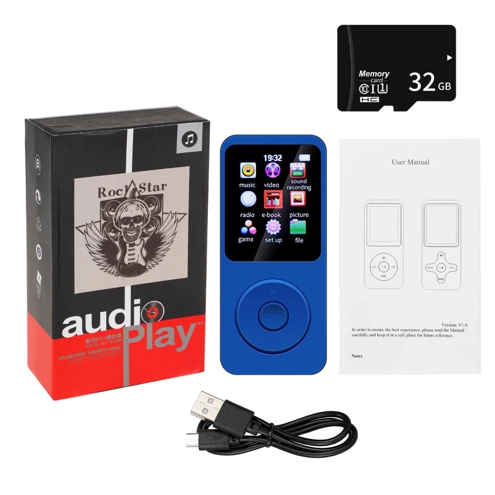 Bluetooth 5.0 MP4 MP3-speler Ingebouwde luidspreker Draagbare 1,8 inch scherm Muziekspeler Ondersteuning TF met FM-radio E-Book-opname