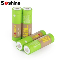 Soshine 1.5V 3300mWh Li-ion Battery AA Rechargeable Battery Lithium 3300mWh Batteries for Flashlight Toys Remote Control Mouse