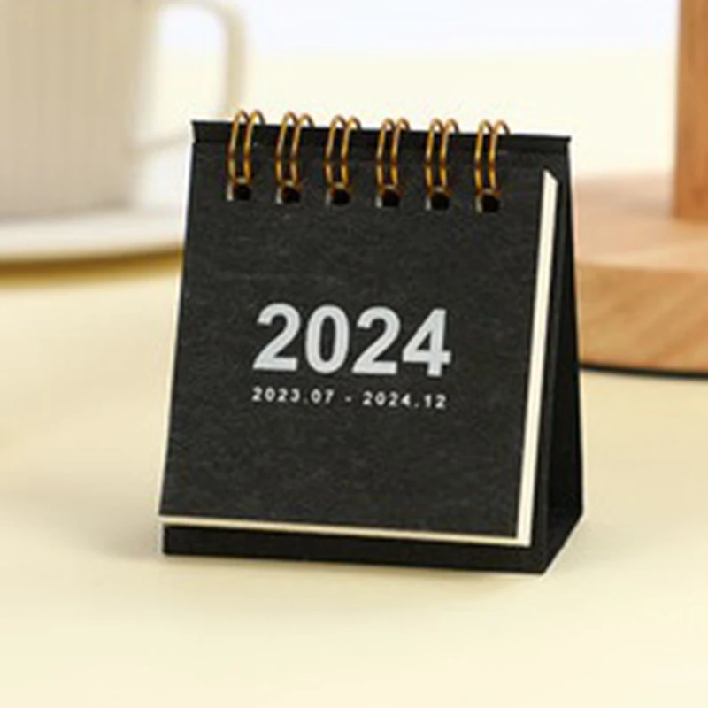 Mini Calendários de Mesa, Branco, Marrom, Preto, Cinza, A partir de Outubro 2024, 2.55x2.95"