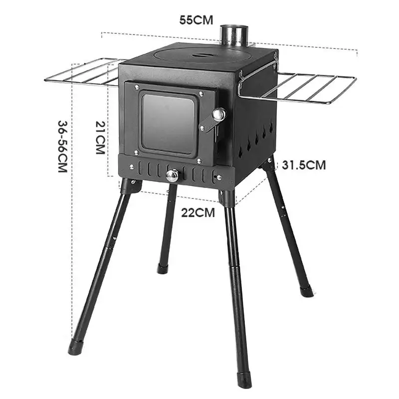 Wood Burning Stove Portable Camp Wood Stove With Chimney Heating Stove Accessories For Cooking Frying Stewing For Hiking