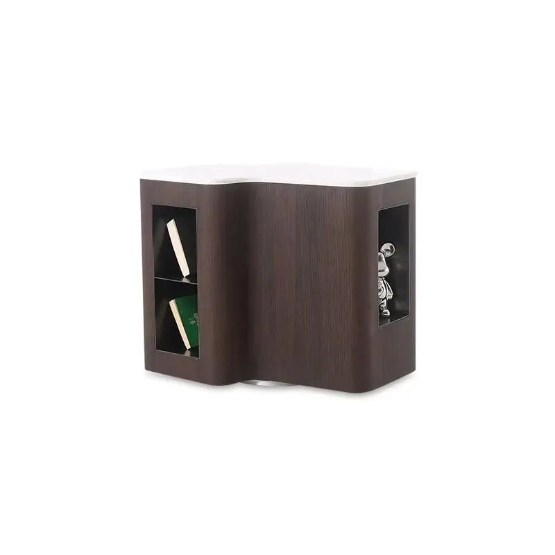 modern simple rotatable bedside table 3D veneer marble countertop solid wood multi-layer bedside table with stainless