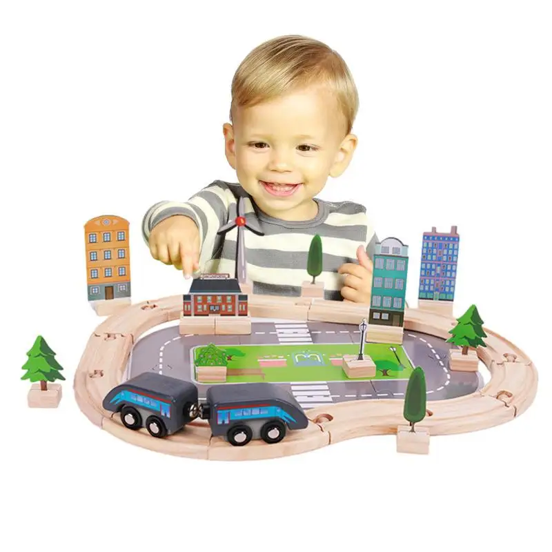 Puzzle Rail Toy Set 46pcs DIY Train Rail Puzzle Mini Road Signs Assembled Toys Boys Girls Educational Toys Set  puzzle toys Gifs