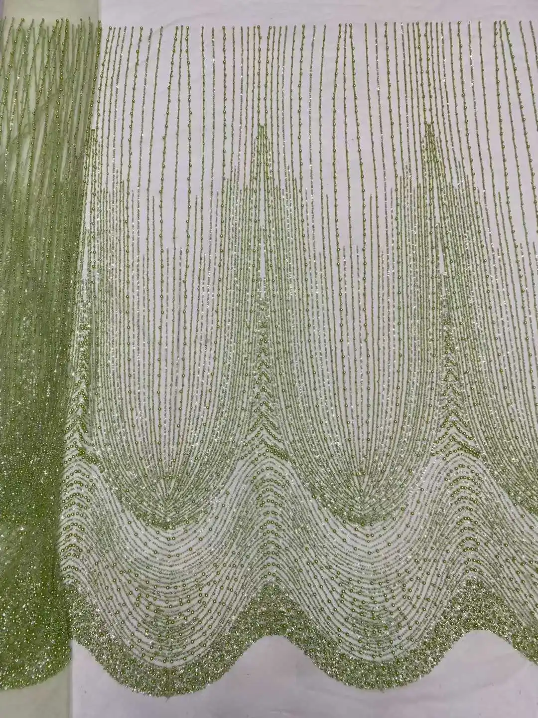 Tela de encaje con cuentas pesadas hecha a mano africana de lujo verde menta, encaje de tul con lentejuelas francesas de alta calidad para vestidos de novia CC1690