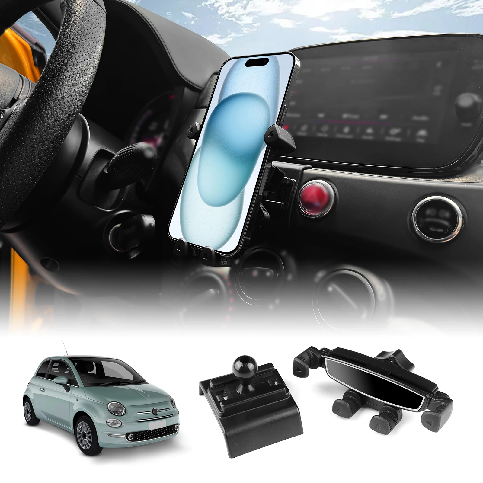 For Fiat 500 08-24 Abarth 595 2012-2024 Car Phone Holder Gra