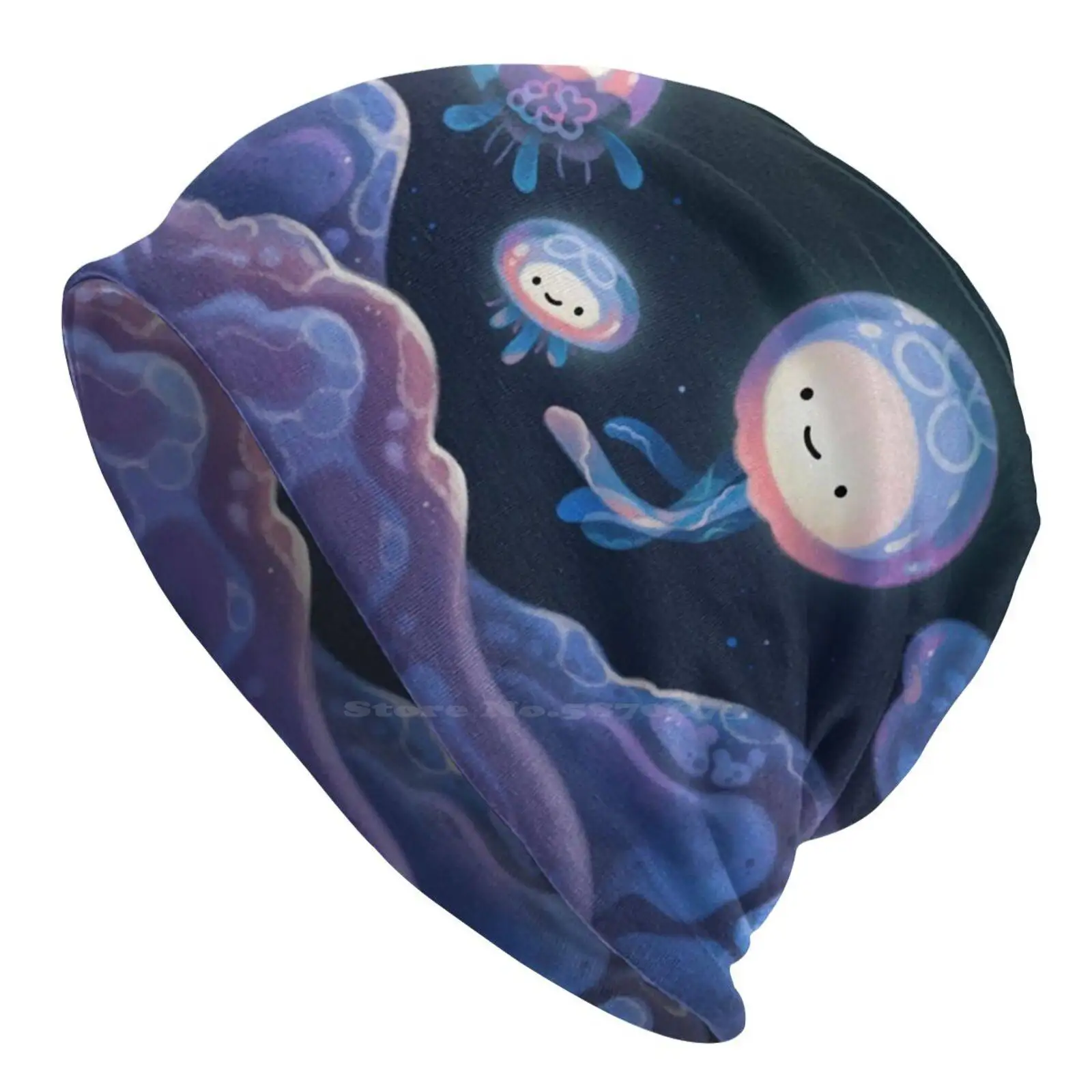 Вязаная Шапка-бини в стиле колокол, Теплая Шапка-бини, уличные шапки, осень-лето, пикаол, морская жизнь, небо, Сказочная фантазия, милая мечта, кавайная