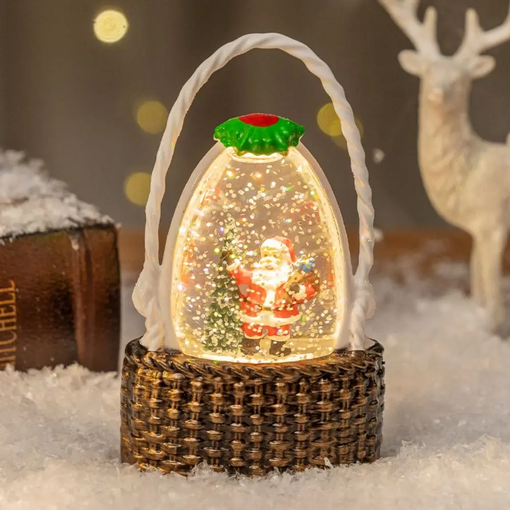 Christmas Gift Luminous Snow Globe Lantern LED Crystal Snowflake Wind Lamp Table Decor Small Tabletop Ornament Xmas
