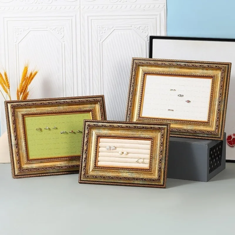 Retro Ring Display Rack Creative Earring Storage Stand Counter Ring Displays Shelf Photo Frame Decoration Jewelry Organizer Tray