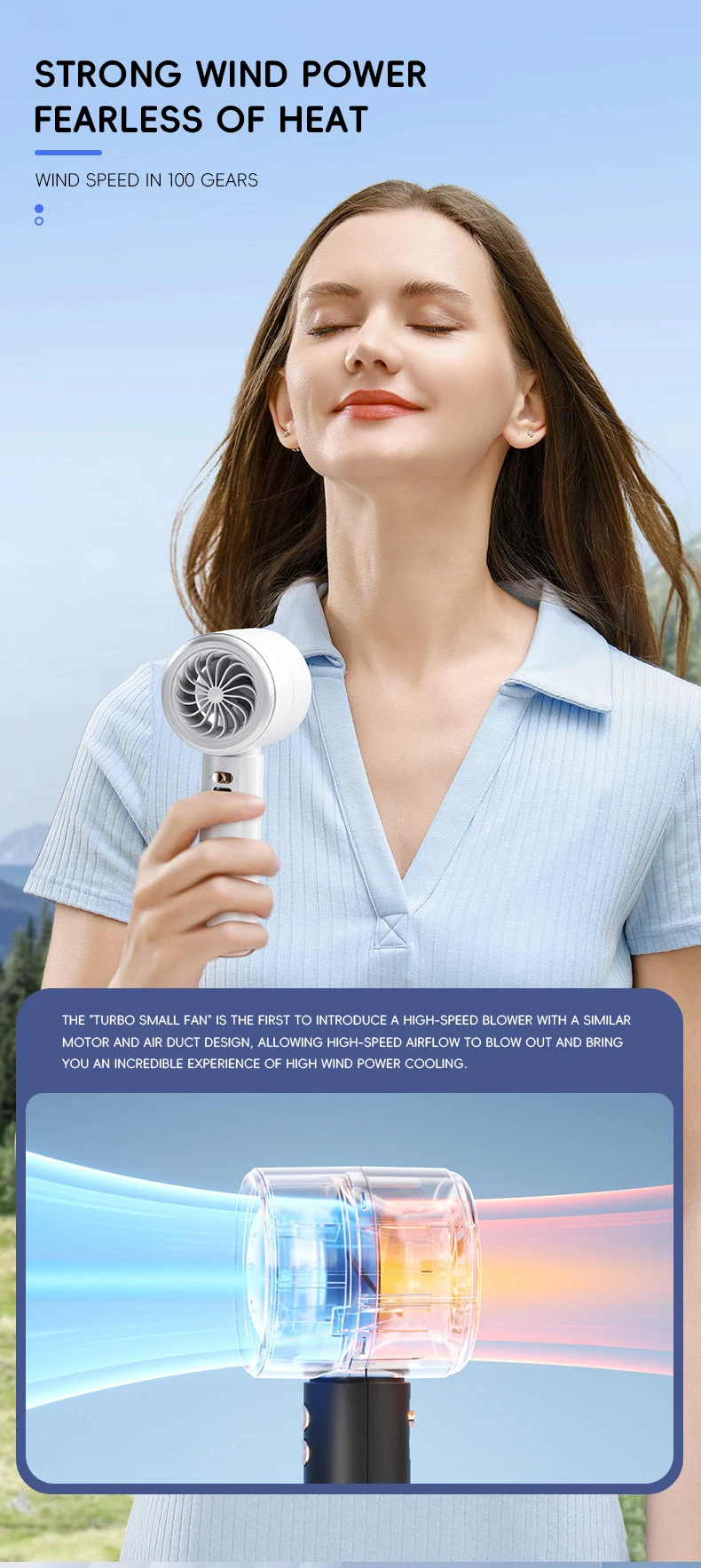 Mini-Handventilator, USB, schnelles Aufladen, tragbarer Luftrechner-Ventilator, stummgeschalteter Hochgeschwindigkeitsventilator für Reisen, Outdoor-Aktivitäten – Detail 3