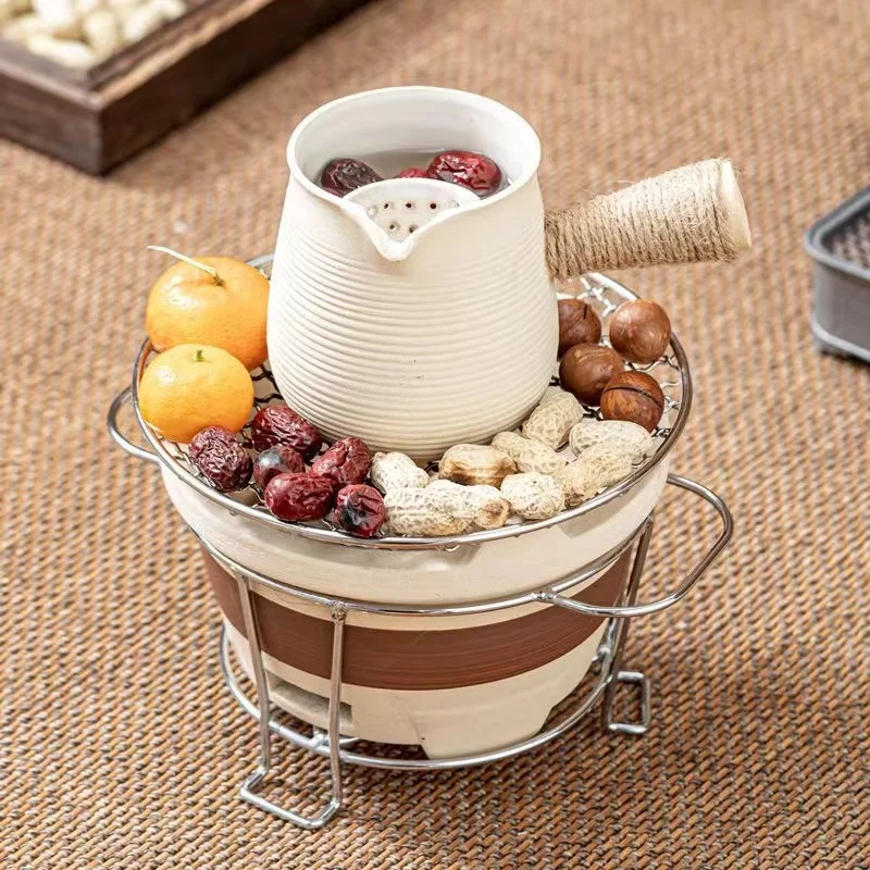 BOZZH 450ML Ceramic Carbon Furnace Tea Set Puer Kung Fu Tea Set Outdoor Potable Barbecue Charcoal Stove Tea Stove Ceramic Teapot
