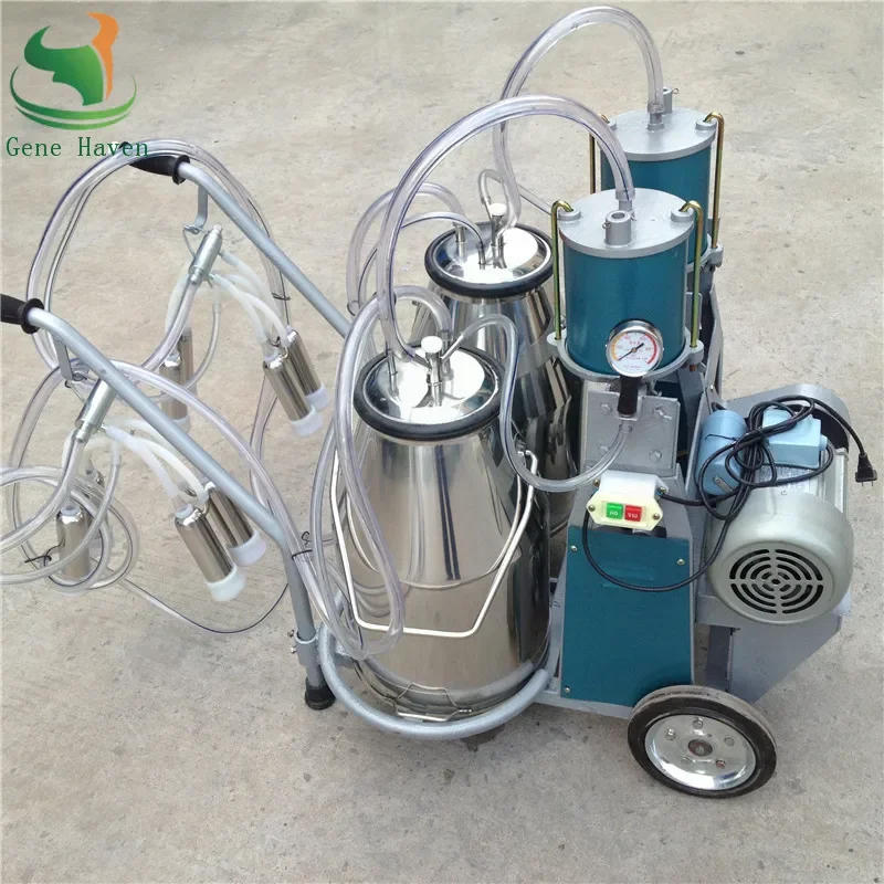 Double Buckets Piston Pump Milking Machine for Cow, Goat, Portable Milking Machine