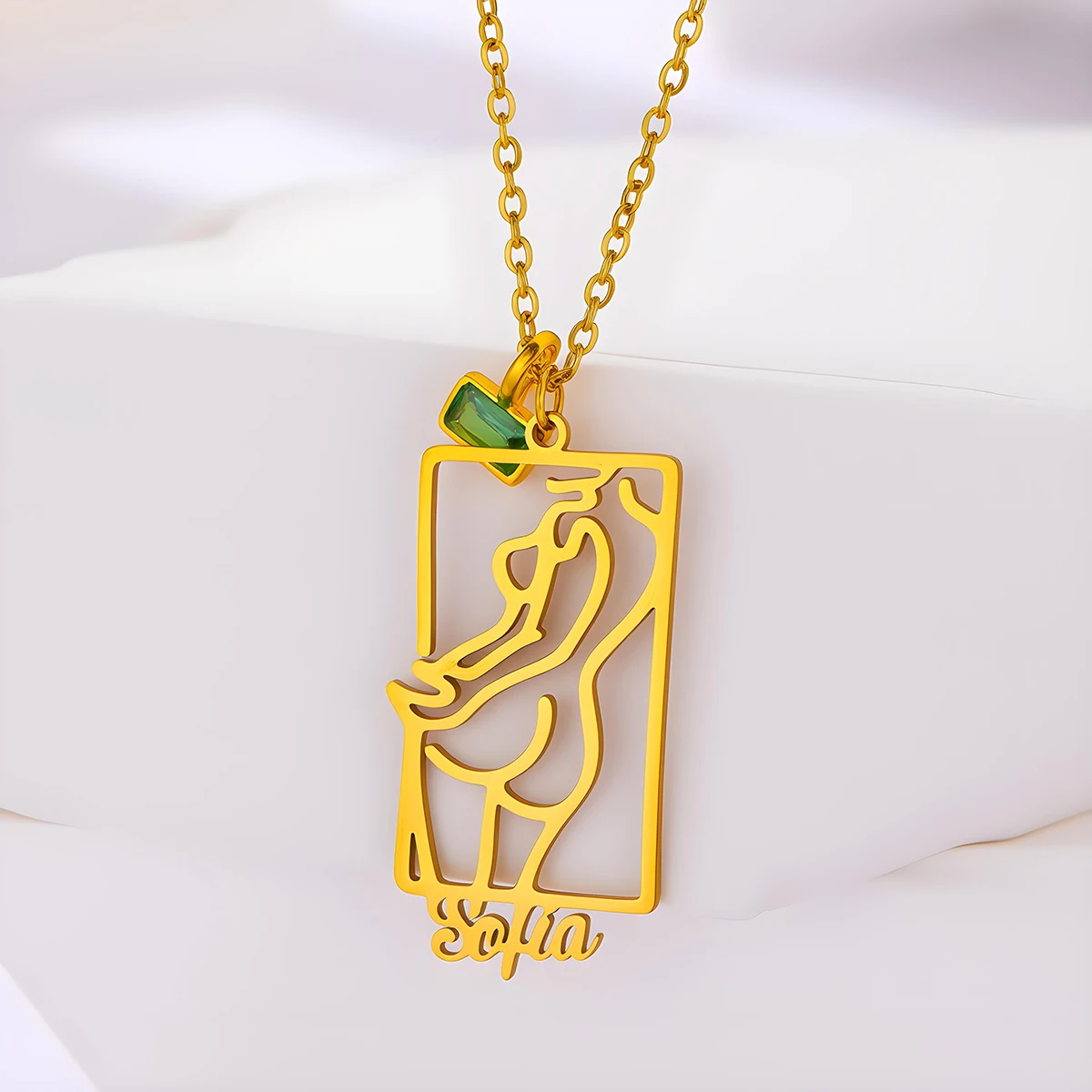 Personalized Name Abstract Female Body Necklace Stainless Steel Customized Rectangle Frame Pendant Necklace Line Art Jewelry