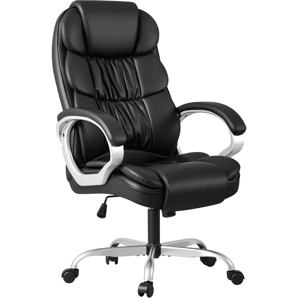 High Back Office Chair PU Leather Adjustable Height Modern Executive Swivel Task Chair with Padded Armrests for Computer Desk
